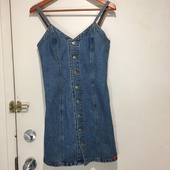VINTAGE BONGO DENIM MINI DRESSES SIZE 9 - Picture 4 of 7